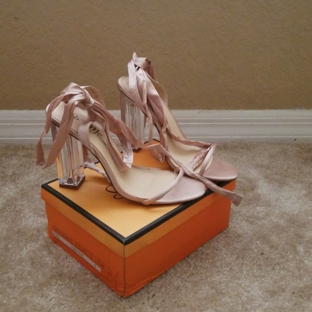 Satin strap around the leg heels